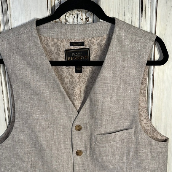Jos. A. Bank Reserved Linen Cotton Blend Light Tan Men's Vest - Picture 4 of 8